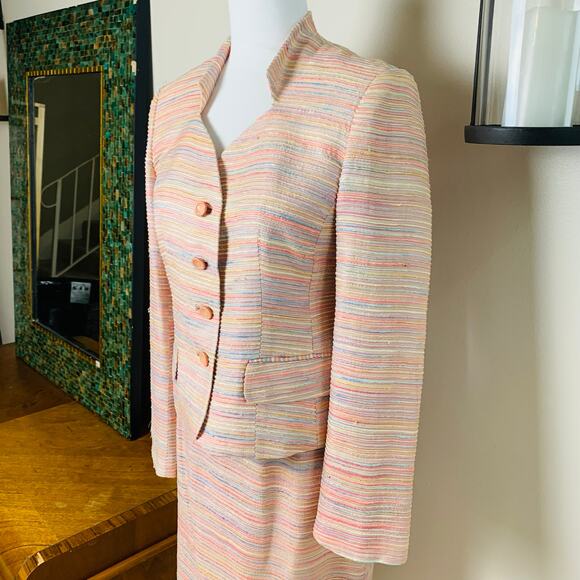 Vintage Bergamo By Ebi Size 4 2-Piece Suit Skirt w/ Blazer Jacket Tweed Striped - Picture 3 of 11